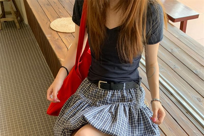 High Waist Plaid Mini A-Line Skirt