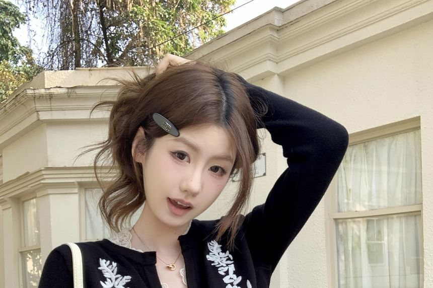 Jacquard Button Knit Two-Piece Top