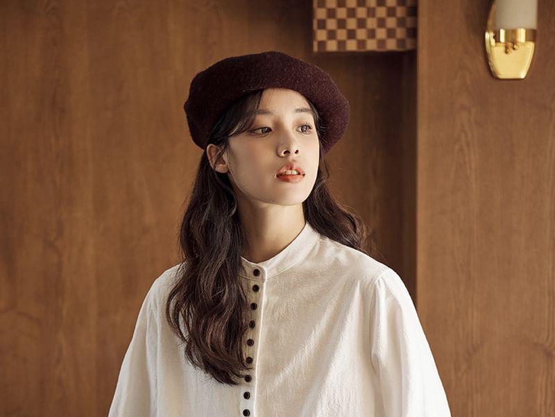 Band Collar Button Blouse