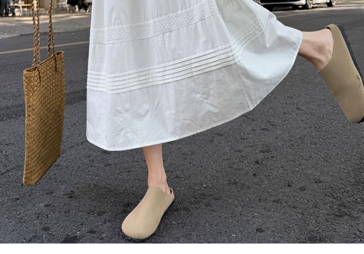 High Waist Lace Panel Pintuck Midi A-Line Skirt