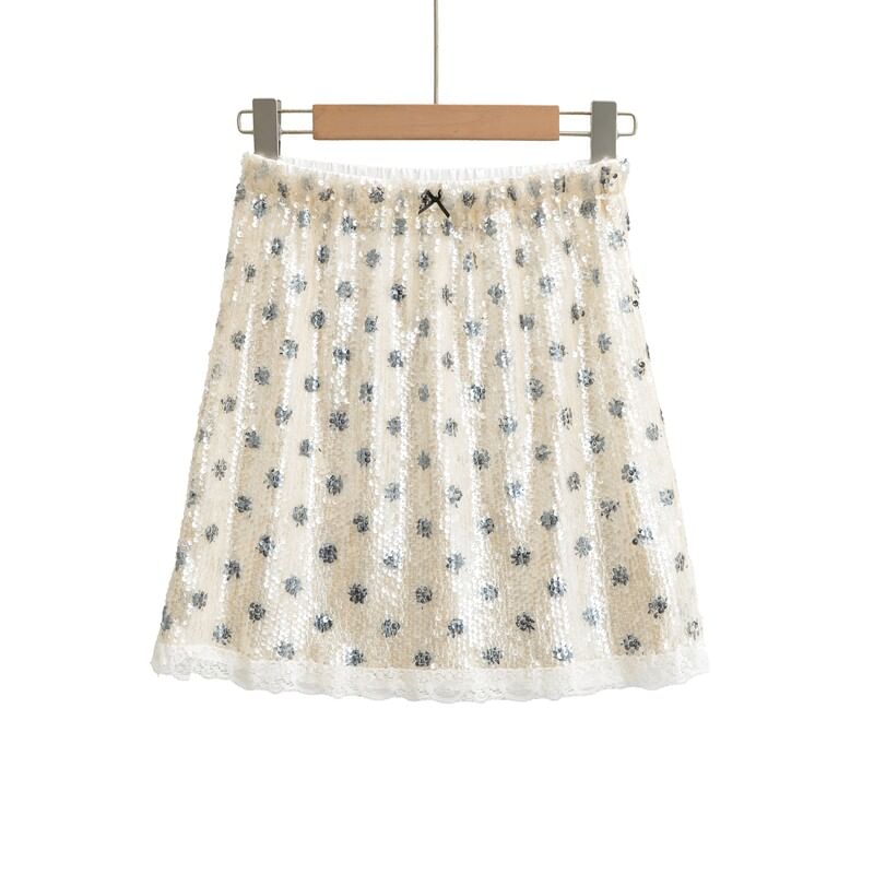 Mid Rise Sequined Dotted Mini A-Line Skirt