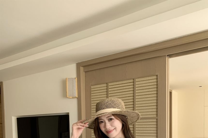 Lace Panel Slit Tunic Spaghetti Strap