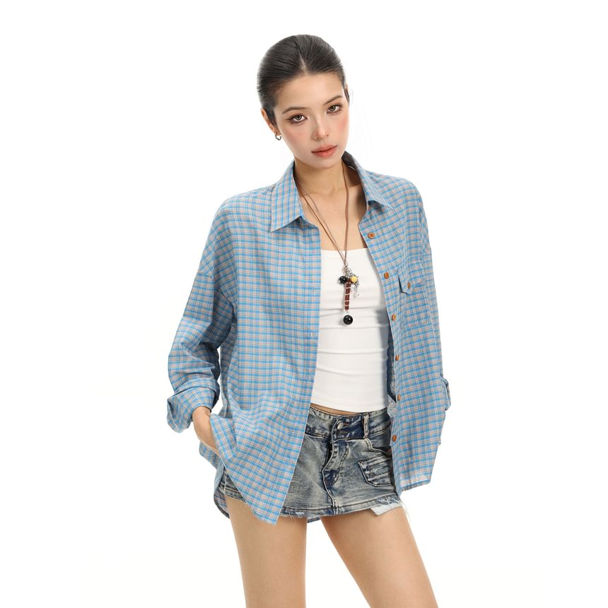 Long-Sleeve Plaid Button-Up Shirt