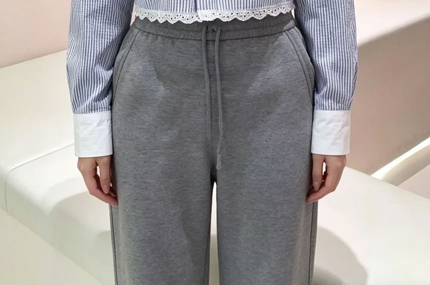 Striped Lace Trim Button-Up Crop Shirt, Long Sleeve
