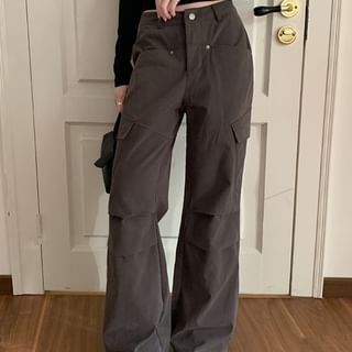 Low Waist Plain Flared Cargo Pants