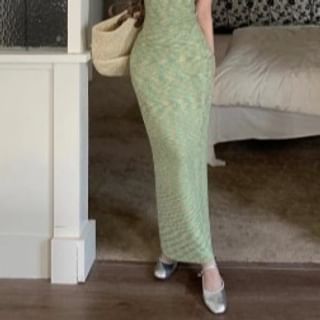 Melange Knit Camisole Top / High Rise Maxi Pencil Skirt