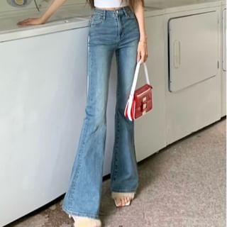 High Waist Washed Flared Jeans