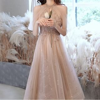 Cold-Shoulder Sequined Keyhole A-Line Evening Gown (Various Designs)