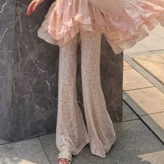Gradient Ruffle Camisole Top with Elastic Waist Plain Lace Flared Pants