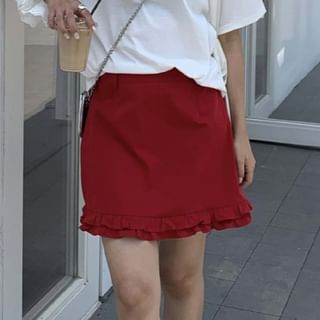 Frill Trim High Waist Solid Mini Skirt