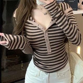 Buttoned Striped Extended Sleeve Shirt