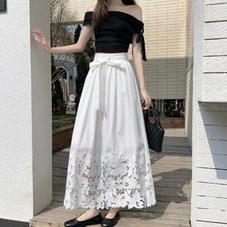 Black Lace High-Waist A-Line Maxi Skirt - Altfashion Shop