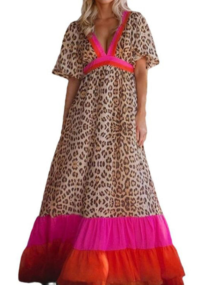 Patchwork Print Long Dress Summer Modern Leopard