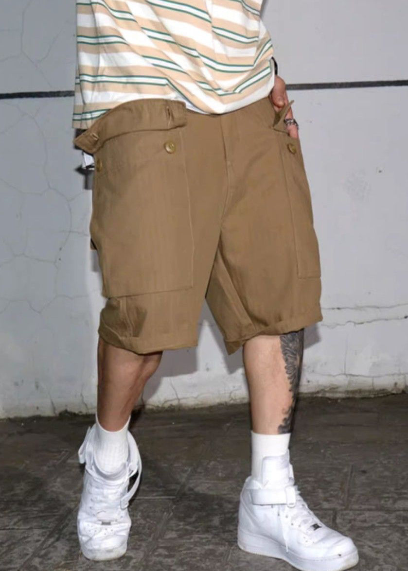 New Army Green Print Pockets High Waist Cotton Men Shorts Summer