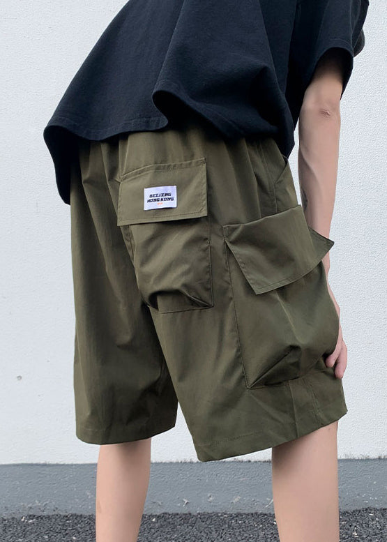 New Black Pockets Elastic Waist Cotton Mens Shorts Summer