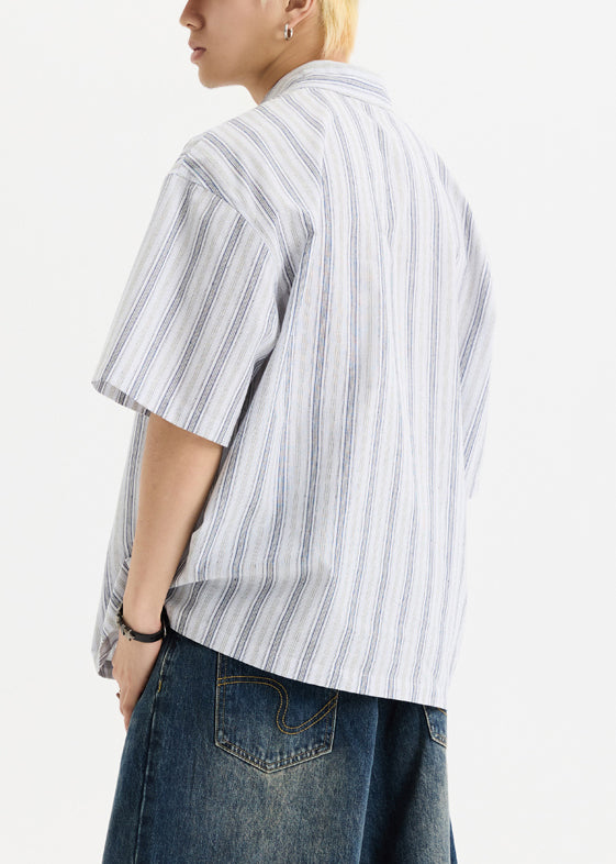 New White Print Button Oversized Cotton Men Shirts Half Sleeve