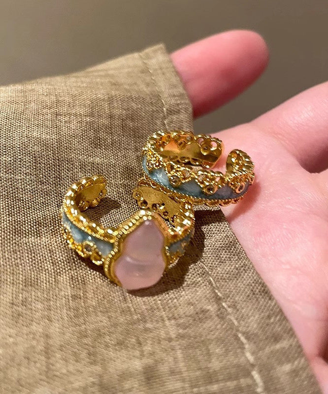 Set Gold Rings Sterling Open Overgild Gourds Silver Lace Retro Two-Piece