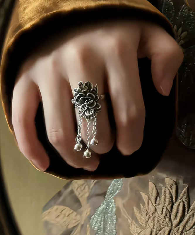 Sterling Rings Silk Silver Peony Retro Tassel