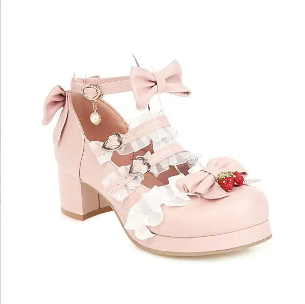 Sweet Wedding Princess - Ruffles Bow Shoes Strawberry 30-43