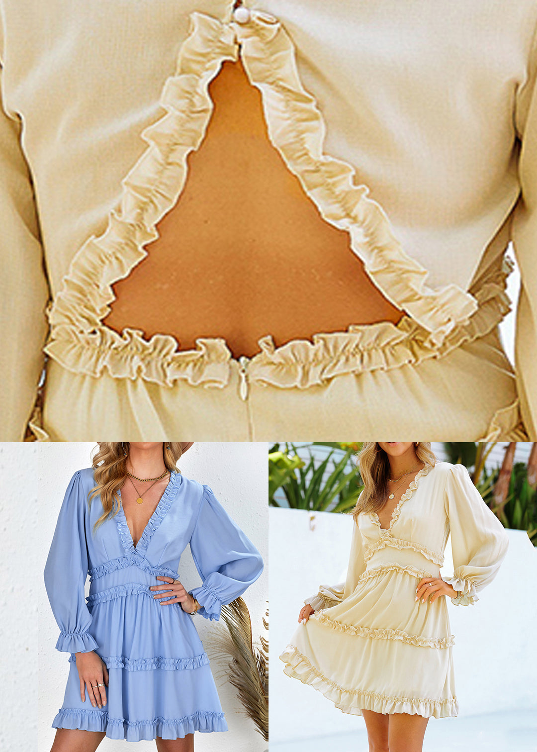 Sleeve Mid Blue Sexy Dress Ruffled Patchwork Lantern Light