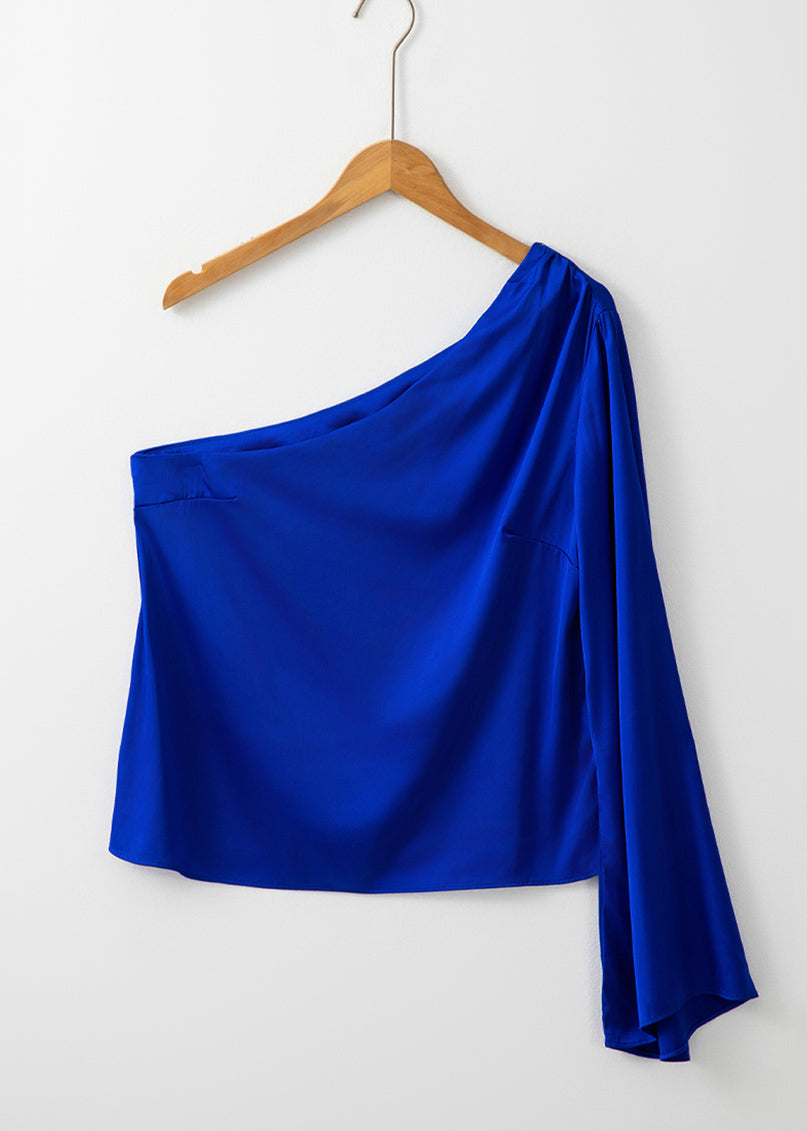 One Shoulder Asymmetrical Royal Sexy Fall Tops Blue