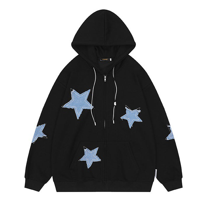 Star Patch Zip Up Hoodie - Aesthetic Outfits - Boogzel Clothing