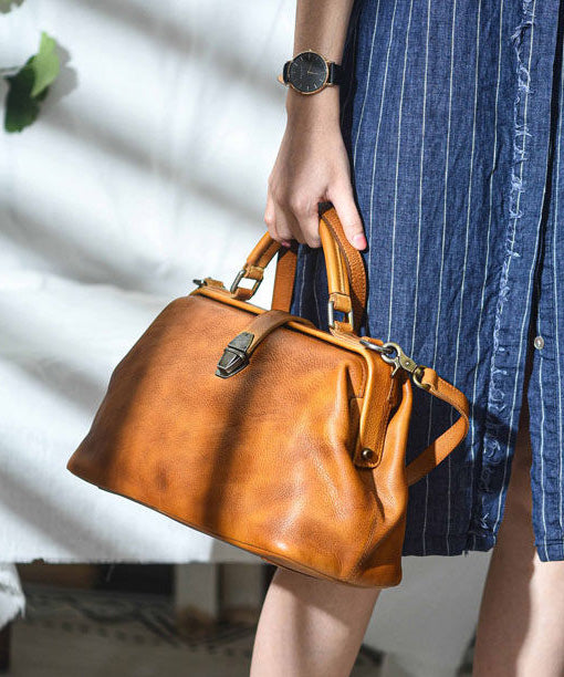 Large Brown Leather Capacity Handbag Tote Vintage