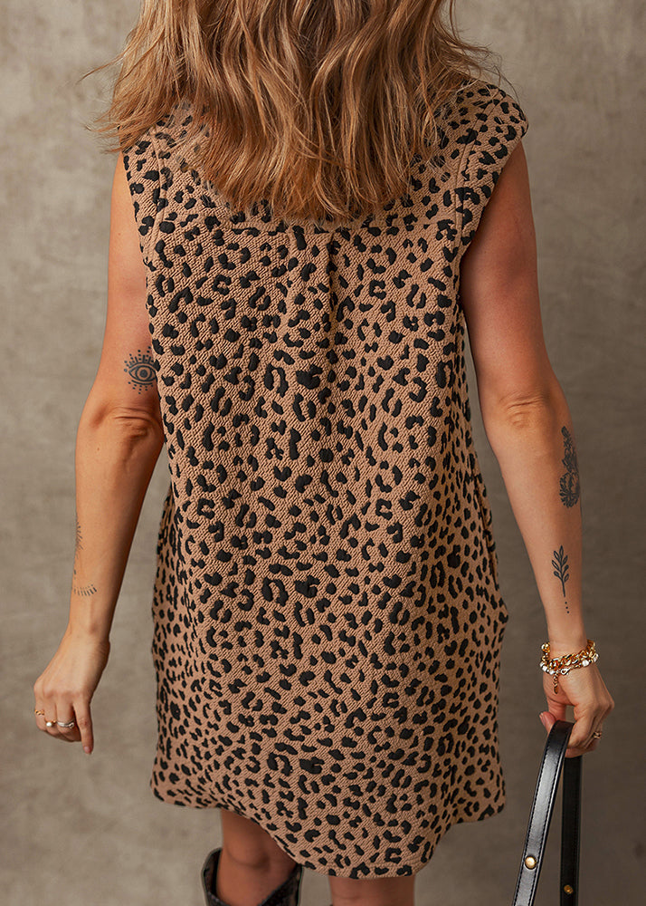 Dress Mid Patchwork Vogue Print Leopard Sleeveless