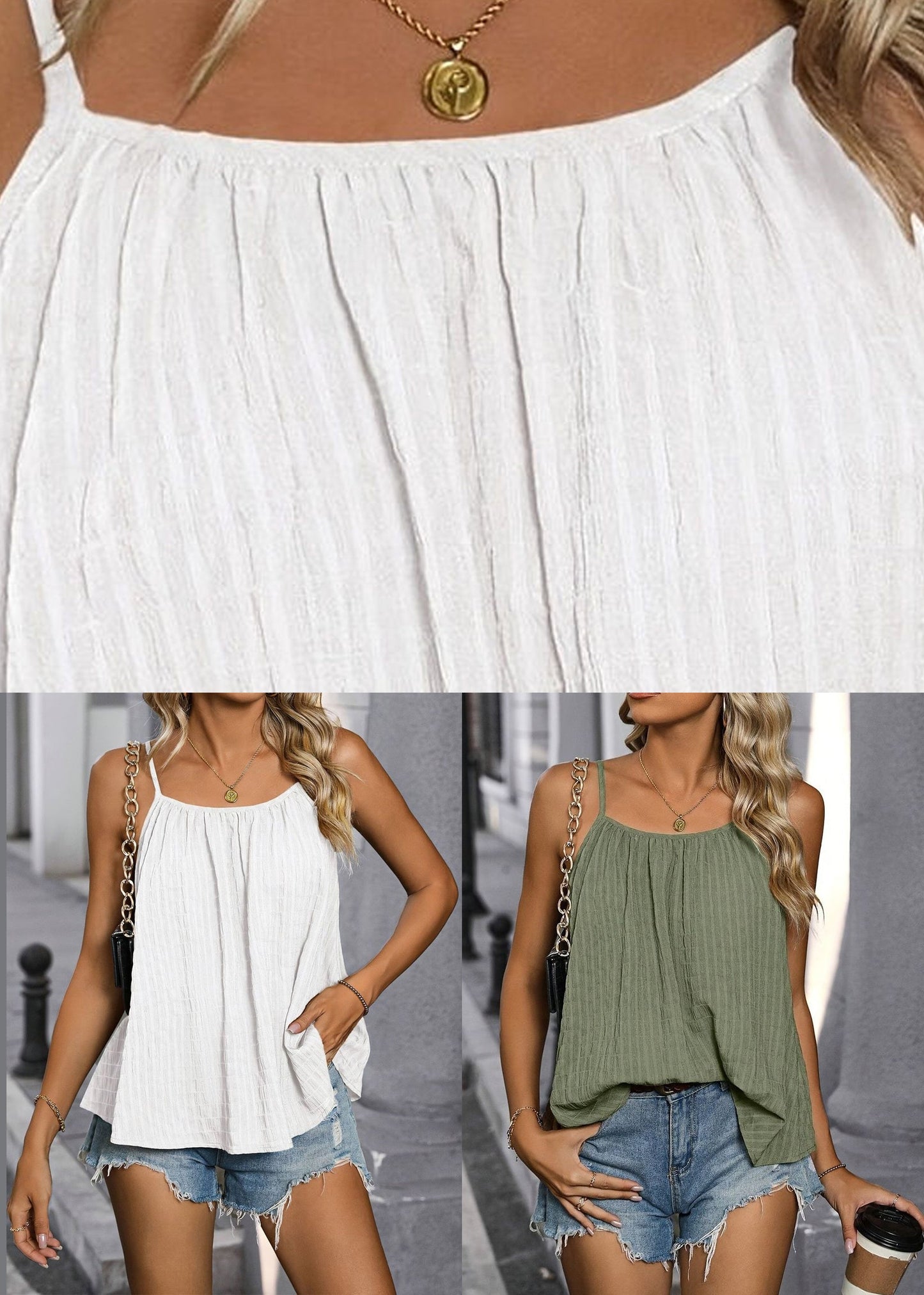 Summer Neck Slash Vest Cozy White