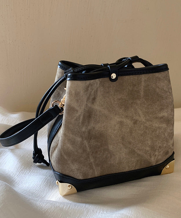 Bucket Black Leather Drawstring Faux Bag Women