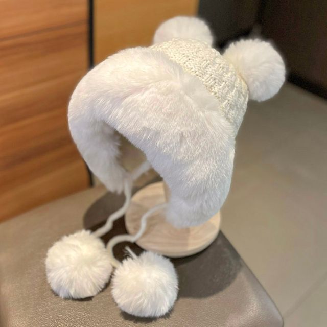 Pom Pom Fluffy Panel Beanie