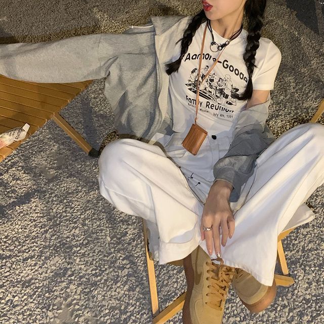 Short-Sleeve Cartoon Print Cropped T-Shirt