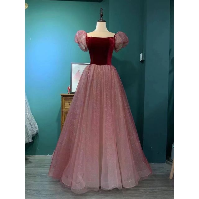 Glitter Evening A-Line Gown Square-Neck