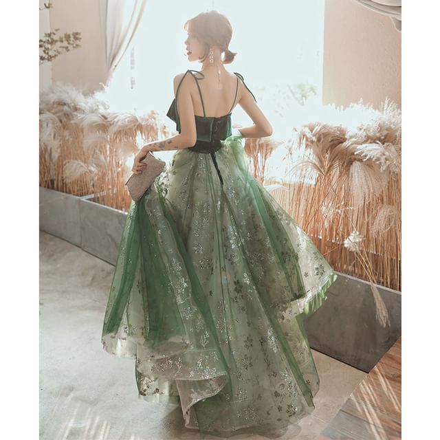 Spaghetti-Strap Sequin Midi A-Line Evening Gown