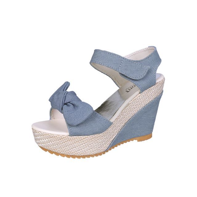 Denim Platform Wedge-Heel Sandals