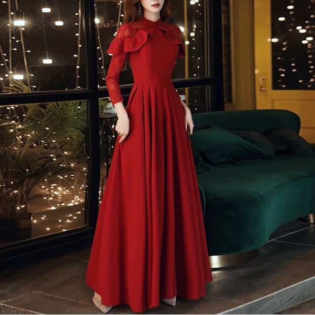 Long-Sleeve Lace Panel Ruffled A-Line Wedding Gown (Various Designs)