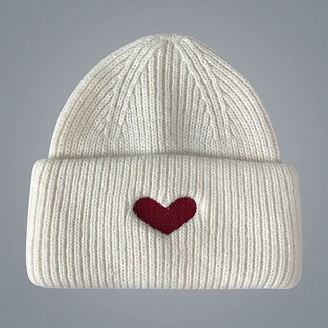 Heart Embroidered Knit Beanie