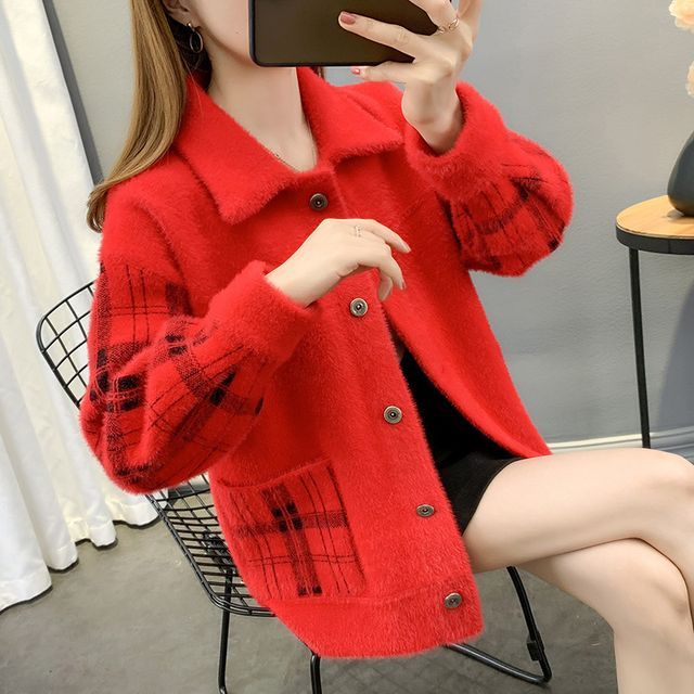 Collared Plaid Fluffy Button Jacket