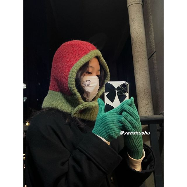 Two-Tone Knit Balaclava Hat