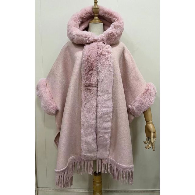 Faux Fur Trim Fringed Fleece-Lined Capelet