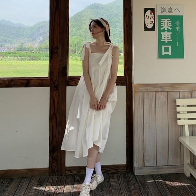 Spaghetti Plain Midi Sundress Strap