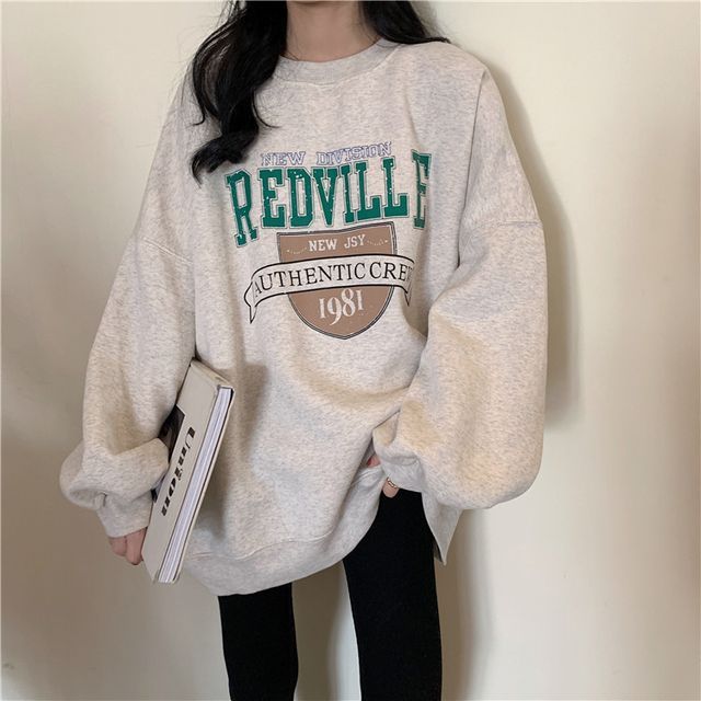 Crew Neck Lettering Oversized Sweatshirt