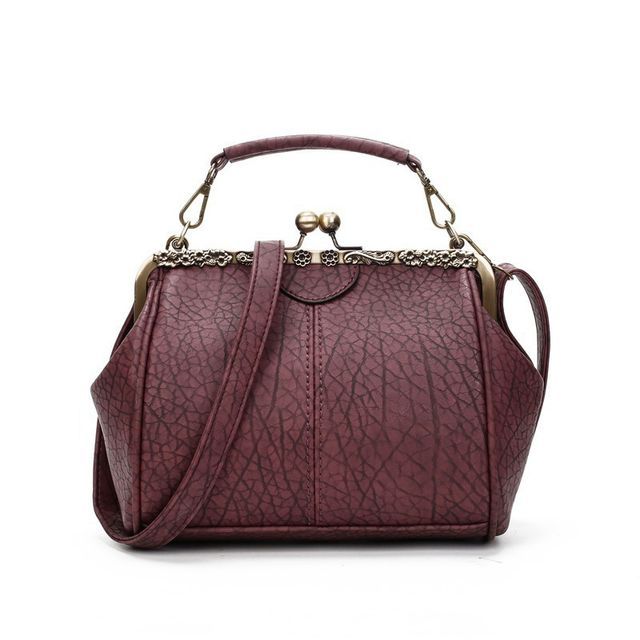 Top Handle Plain Kiss Lock Crossbody Bag