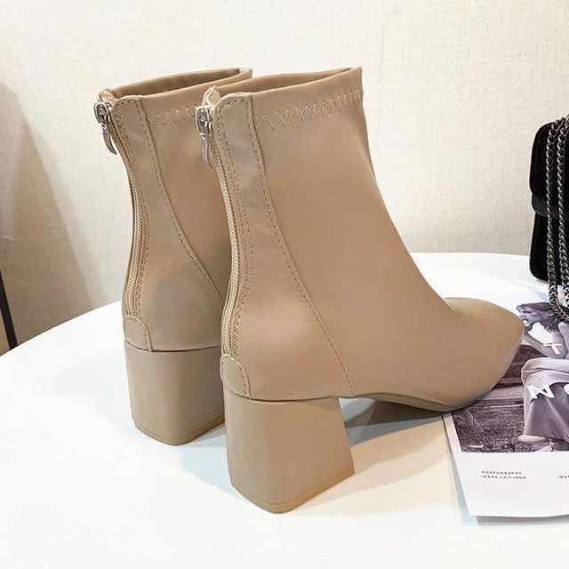 Plain Chunky Heel Short Boots