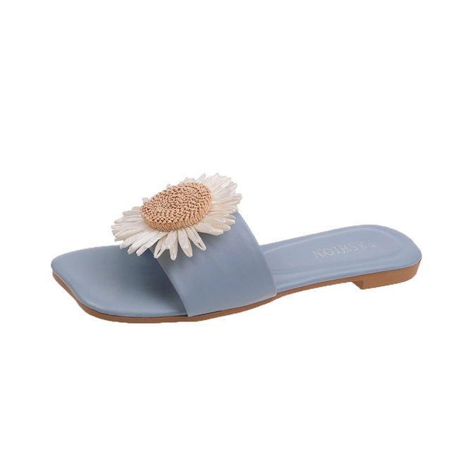 Flower Applique Slide Sandals
