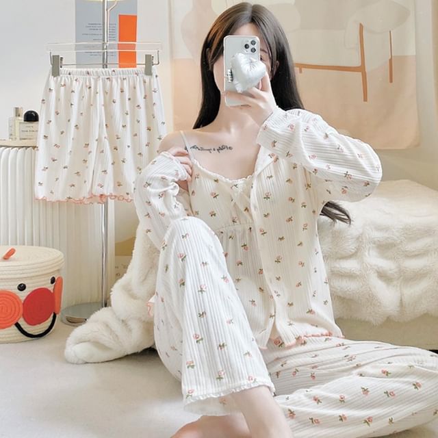 Lace-Trim Pajama Cami and Bottoms Set