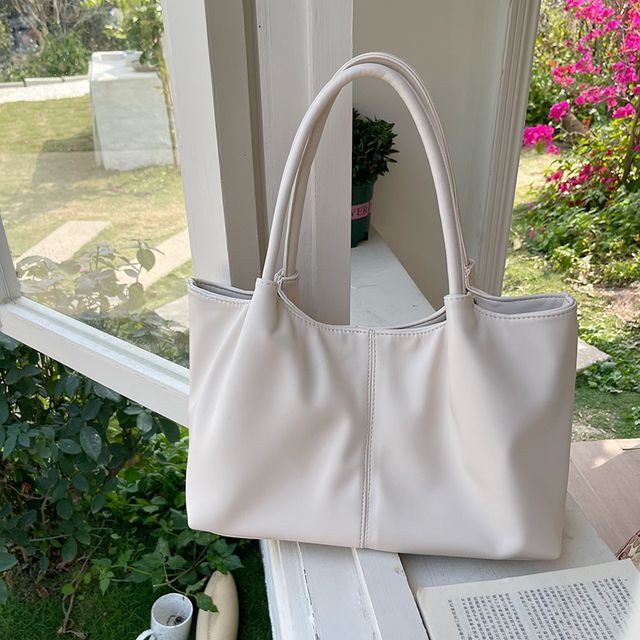 Faux Leather Plain Shoulder Tote