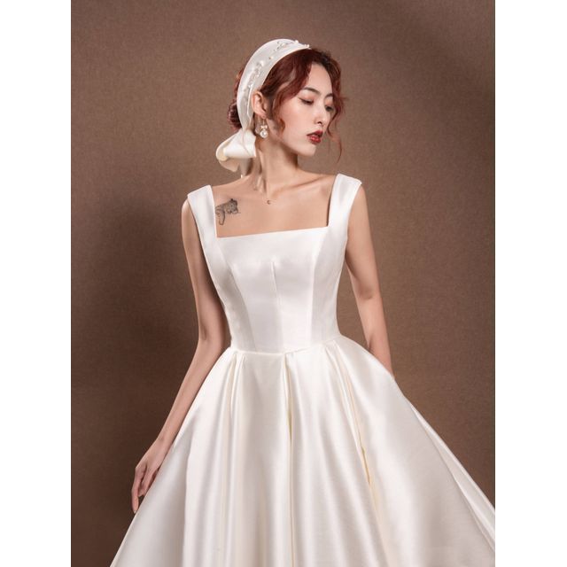 Designs) Gown (Various Evening Strap Wide Square-Neck A-Line
