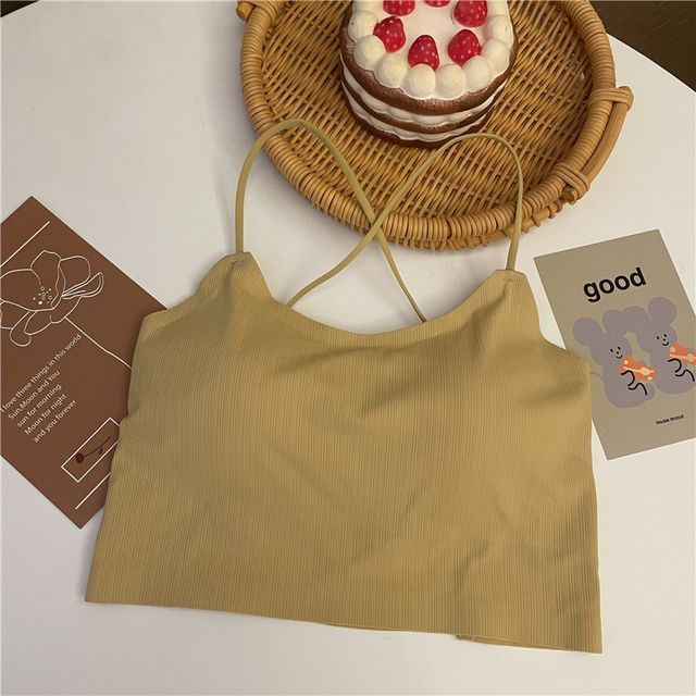 Plain Criss Cross Padded Crop Camisole Top