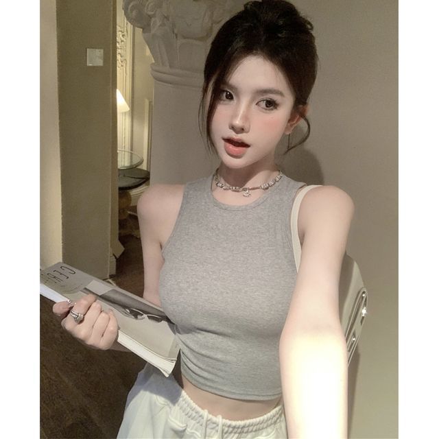 Plain Open Back Crop Tank Top